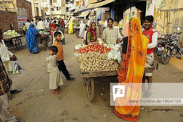 Marktstand mit Gemüse  Bharatpur  Rajasthan  Indien  Asien