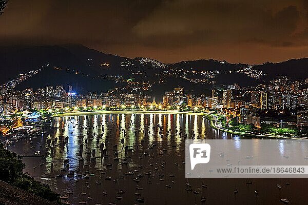 Botafogo beach  Guanabara Bay and Rio de Janeiro city seen from above at night  Brasil