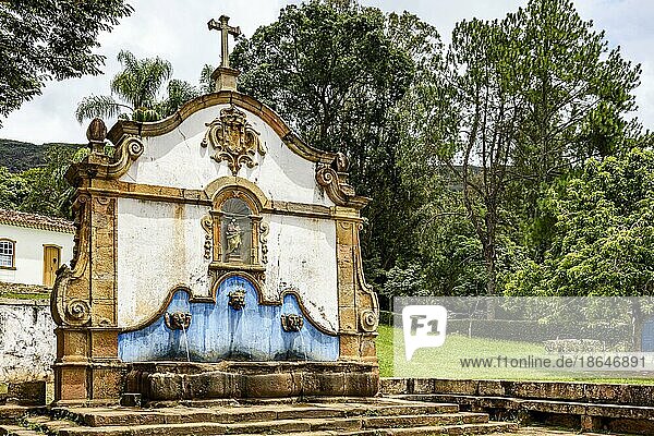 Old fountain built in the 18th century in colonial style in the historic city of Tiradentes in Minas Gerais  Brazil.  Brasil