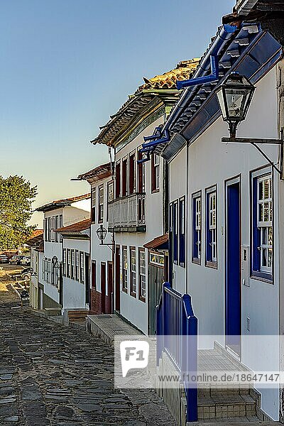 Detail of colonial style streets and houses in the old and historic city of Diamantina in Minas Gerais  Brazil  Brasil  South America