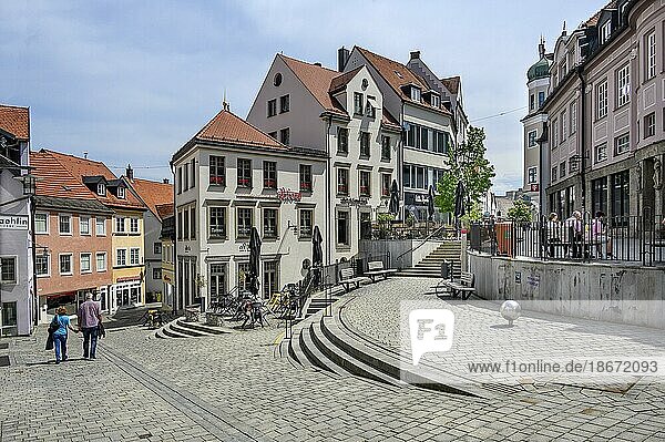 Pedestrian zone with steps and pointed gable houses with dormer windows  Kempten  Allgäu  Bavaria  Germany  Europe
