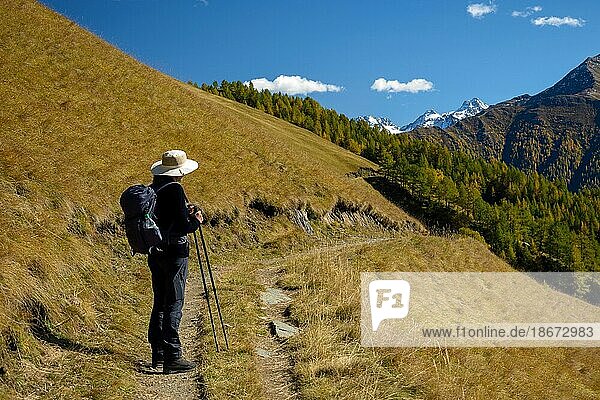 Bergsteigerin auf einer Wanderung im Nationalpark Hohe Tauern  Osttirol  Österreich  Europa