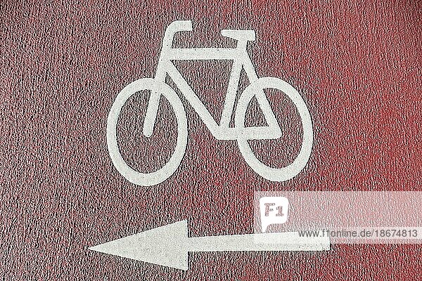 Roter Fahrradweg mit Bodenmarkierung  Deutschland  Europa