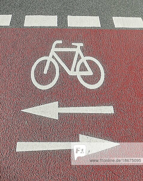 Roter Fahrradweg mit Bodenmarkierung  Deutschland  Europa
