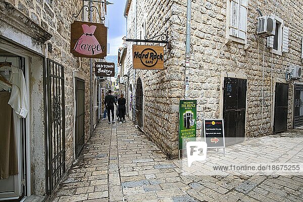 Historic alleys and squares in the old town  Budva  Montenegro  Europe