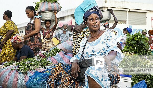 Women at the vegetable market of Lome  Togo  15.06  2021.  Lome  Togo  Africa