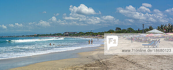 View of sunshades on sunny morning on Kuta Beach  Kuta  Bali  Indonesia  South East Asia  Asia