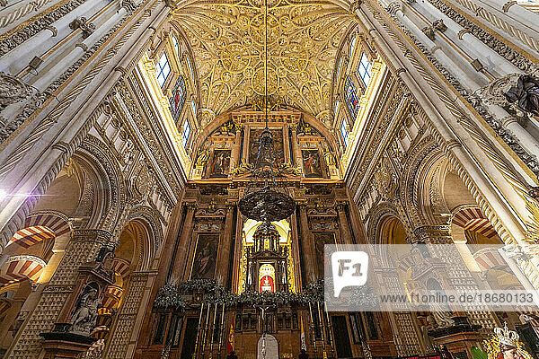 Interior of The Mosque (Mezquita) and Cathedral of Cordoba  UNESCO World Heritage Site  Cordoba  Andalusia  Spain  Europe