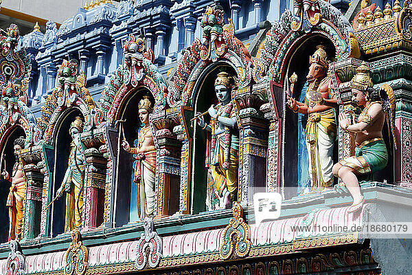 Sri Krishnan Hindu temple  Hindu deities on the Gopuram  Singapore  Southeast Asia  Asia