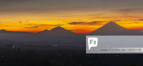 View of Mount Batur and Mount Agung at sunrise  Bali  Indonesia  South East Asia  Asia
