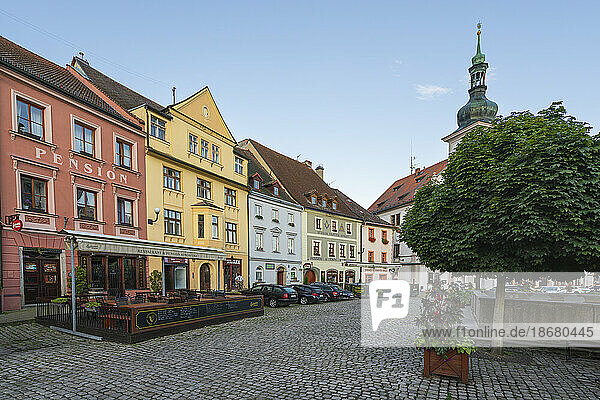 Houses and Town Hall at Marketplace square (T.G. Masaryk Square)  Loket  Czech Republic (Czechia)  Europe
