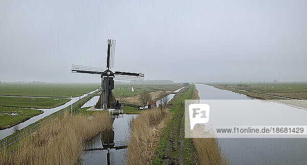 Windmill and polders  Bleskensgraaf  Netherlands