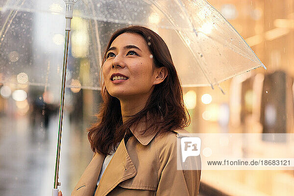 Japanese woman in the rain