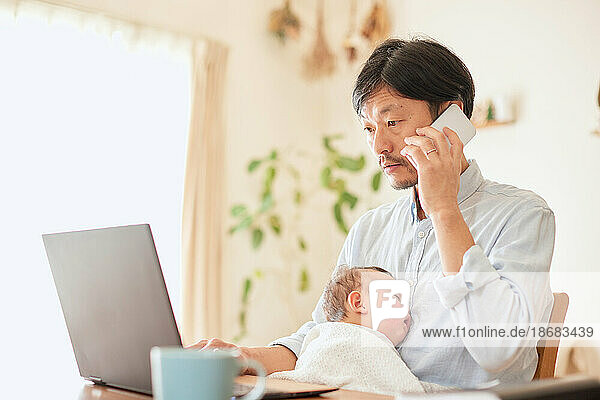 Japanese father and newborn