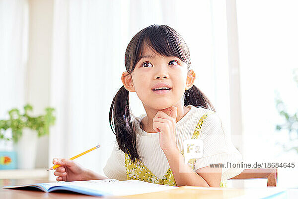 Japanese kid studying