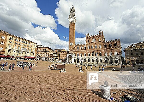Torre del Mangia and the Piazza del Campo  Siena  Province of Siena  Tuscany  Italy  Europe