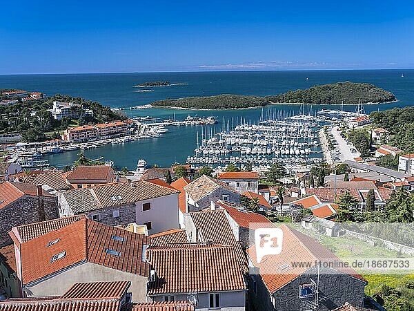 View over the roofs of the town of Vrsar to the harbour  Vrsar  Istria  Croatia  Europe
