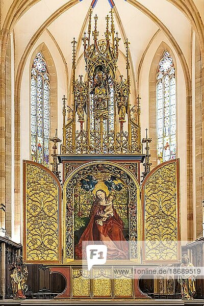 Madonna in the Rosary by Martin Schongauer in the interior of the Dominican Church in Colmar  Alsace  France  Europe