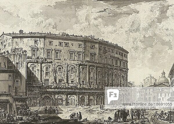 Ancient Rome  Marcellus Theatre was a theatre in ancient Rome that still exists today in the form of a residential building  1770  Italy  Historic  digitally restored reproduction from an original of the period  Europe