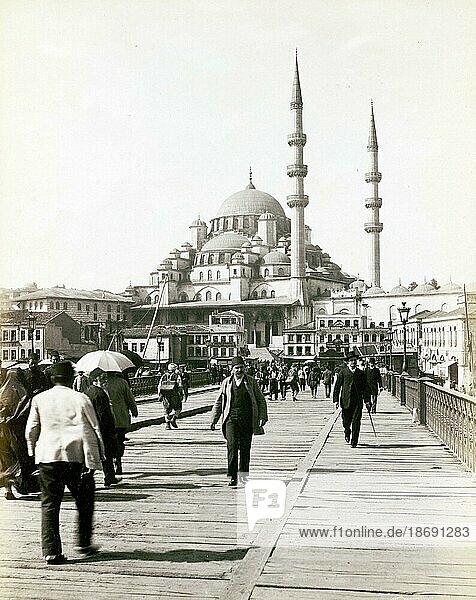 The Bridge and the Mosque  Constantinople  now Istandbul  1870  Turkey  Historic  digitally restored reproduction from a 19th century original  Asia