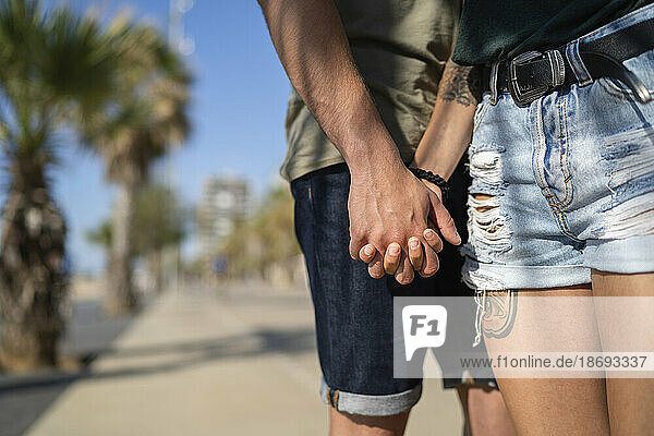 Young couple holding hands at beach