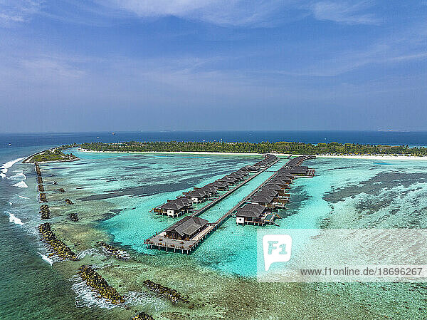Lankanfushi island with water bungalows in Maldives