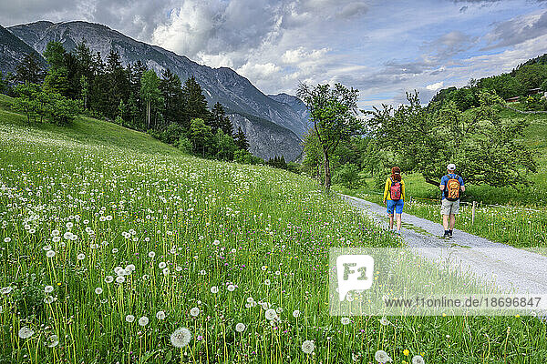 Austria  Tyrol  Man and woman hiking from Landeck to Ehrwald