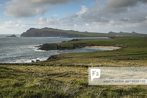 Coastal view along the Dingle Peninsula of the North Atlantic Ocean toward Iceland; Kerry  Ireland