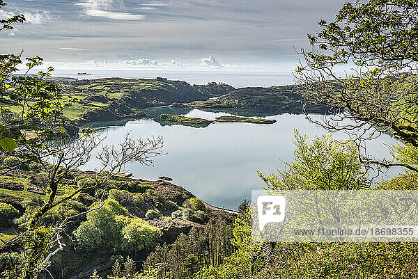 Scenic view of the hills and farmland surrounding Lough Hyne in the Knockomagh Wood; Baltimore  West Cork  Ireland