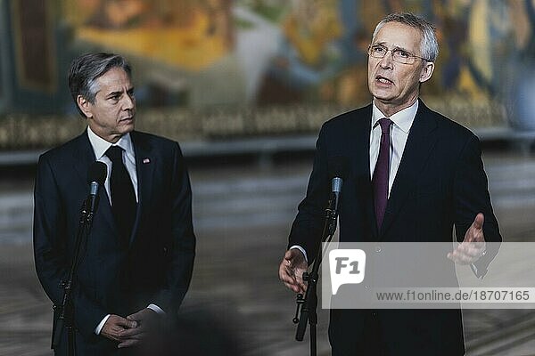 (R-L) Jens Stoltenberg  Secretary General of NATO  and Antony Blinken  Secretary of State of the United States of America  photographed at the NATO Foreign Ministers Meeting in Oslo  01.06.2023.  Oslo  Norway  Europe