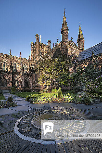 Chester Cathedral from the Remembrance Garden in autumn  Chester  Cheshire  England  United Kingdom  Europe