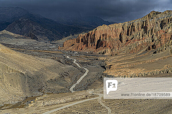 Colourful eroded mountain desert  Kingdom of Mustang  Himalayas  Nepal  Asia