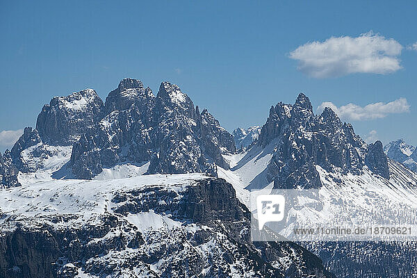 Mount Cristallo covered by snow on a sunny day  Cortina d'Ampezzo  Dolomites  Belluno  Italy  Europe