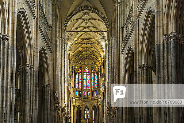 Interior of St. Vitus Cathedral  UNESCO World Heritage Site  Prague  Bohemia  Czech Republic (Czechia)  Europe