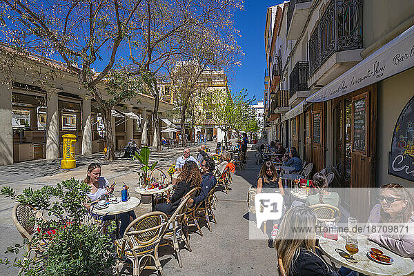 View of bar and restaurant in Dalt Vila District  Ibiza Town  Eivissa  Balearic Islands  Spain  Mediterranean  Europe