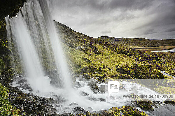 Hafrafell waterfall in mountains near the port of Stykkisholmur  Snaefellsnes peninsula  western Iceland  Polar Regions