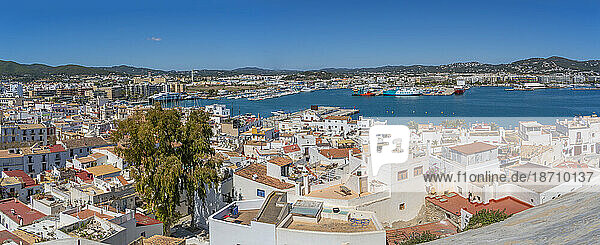 View of Dalt Vila and harbour from defensive walls  UNESCO World Heritage Site  Ibiza Town  Eivissa  Balearic Islands  Spain  Mediterranean  Europe