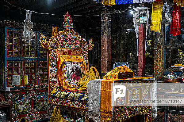 Interior of the Garphu Monastery  Garphu  Kingdom of Mustang  Himalayas  Nepal  Asia