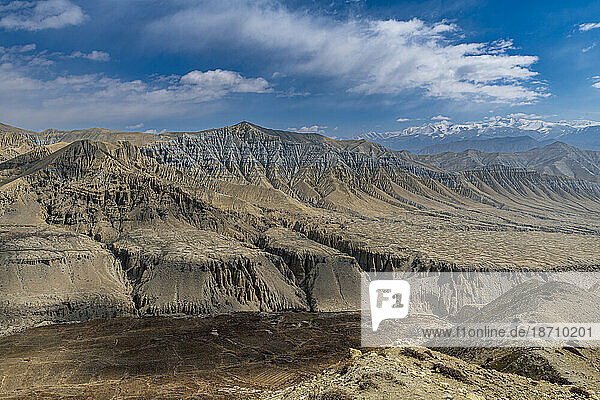 Eroded mountain landscape in the Kingdom of Mustang  Himalayas  Nepal  Asia