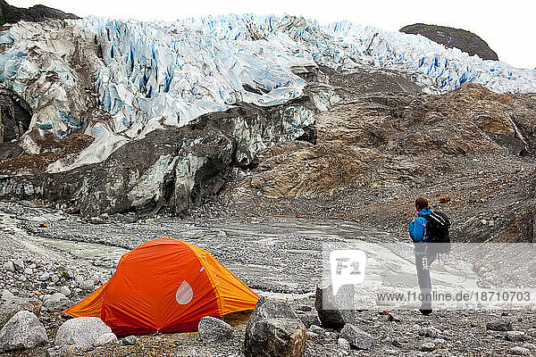 Camping at the foot of the Herbert Glacier Alaska