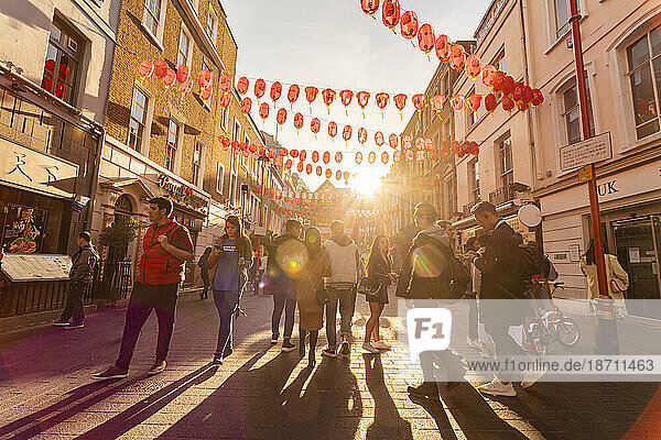 Chinatown in London in a sunny day with crowds