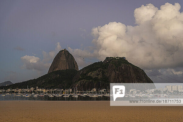 Beautiful landscape of Sugar Loaf Mountain on dusk light with clouds