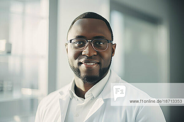 Young african male scientific in laboratory. Generative AI.