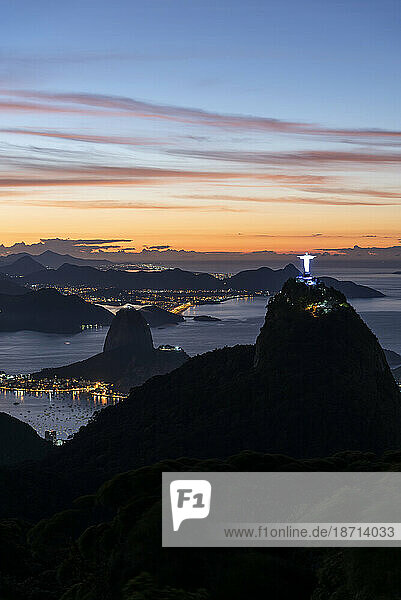 Beautiful landscape of Christ Redeemer Statue and Sugar Loaf Mountain