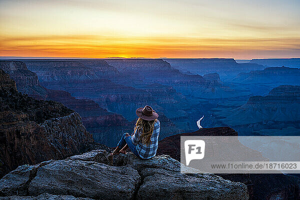 Woman Watching the Sunset in Grand Canyon
