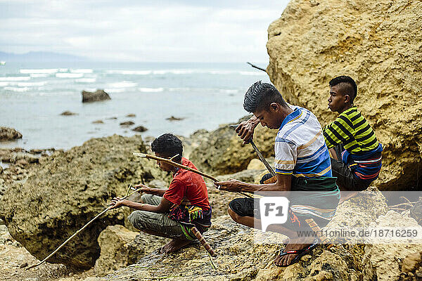 People at the beach before Pasola festival  Sumba Island  Indonesia