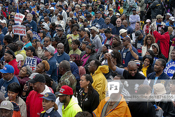 Gathering of participants at the Alabama capitol building in the culmination of the commemoration of the 1965 Selma to Montgomery civil rights march.