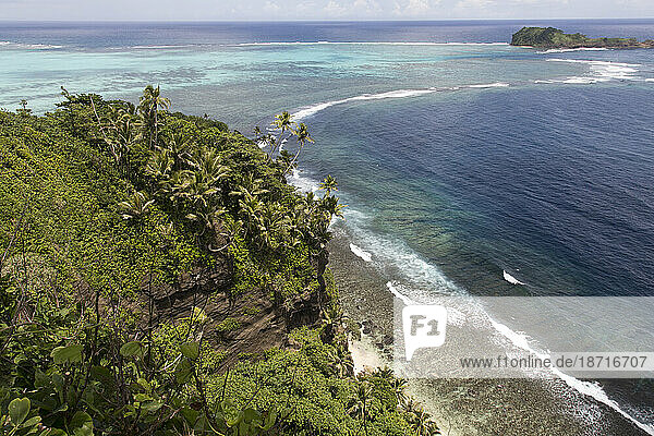 Aerial view of a reef lagoon and fringing reef  South Pacific  Samoa