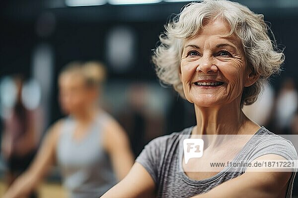 Older woman enjoying his free time in a gym. Generative AI