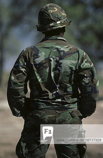 Back of soldier in Army fatigues at Fort Hood  Killeen  TX.